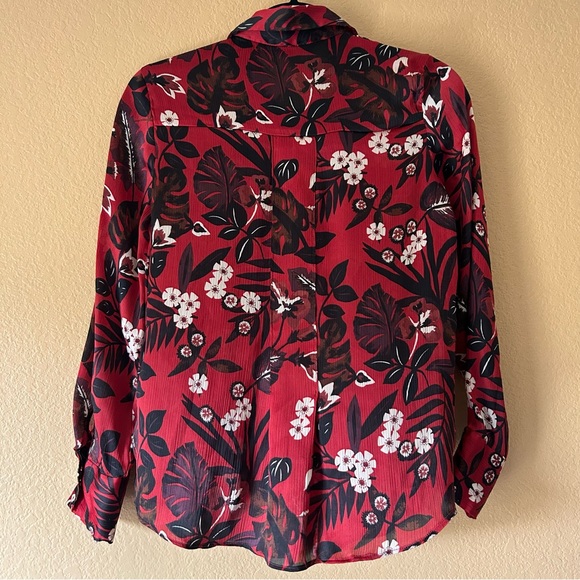 Zara Basic Collection Red Floral Button Down - Size Small - Picture 4 of 9